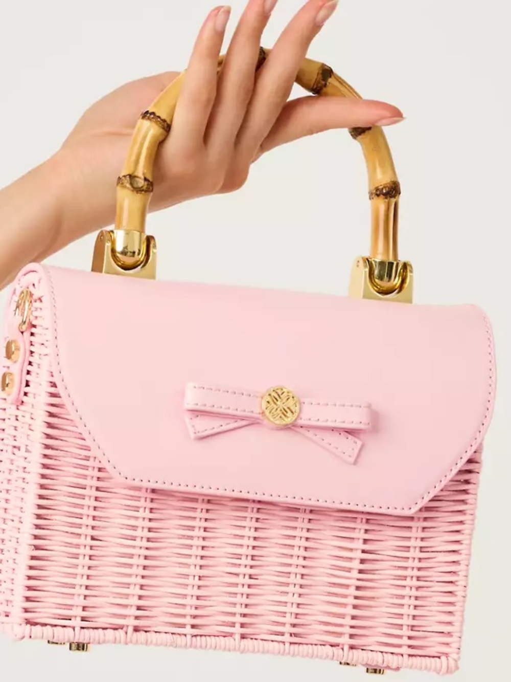 NWT Lilly Pulitzer Teighen bow wicker pink bag - Picture 2 of 11